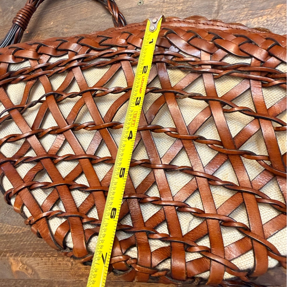 Vintage brown BONANI Basket Weave Leather Crossbody Shoulder Bag Purse - Picture 11 of 12